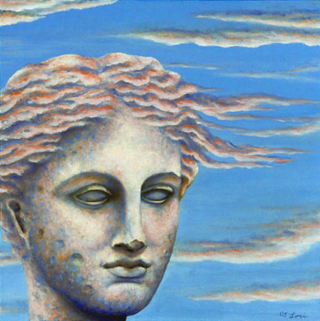 HYGEIA IN THE CLOUDS, oil on wood, 12 x 12&quot;, 2004 (Sold)