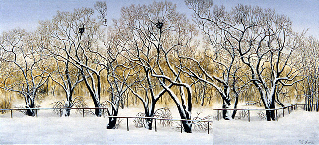 WINTER WILLOWS AT HALLS POND, oil on wood, 10 x 22&quot;, 2008 (Sold)