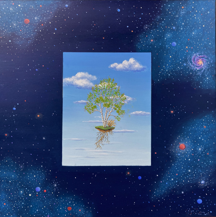 Out of the Blue — oil on cradled panel, 16 x 16" 2025