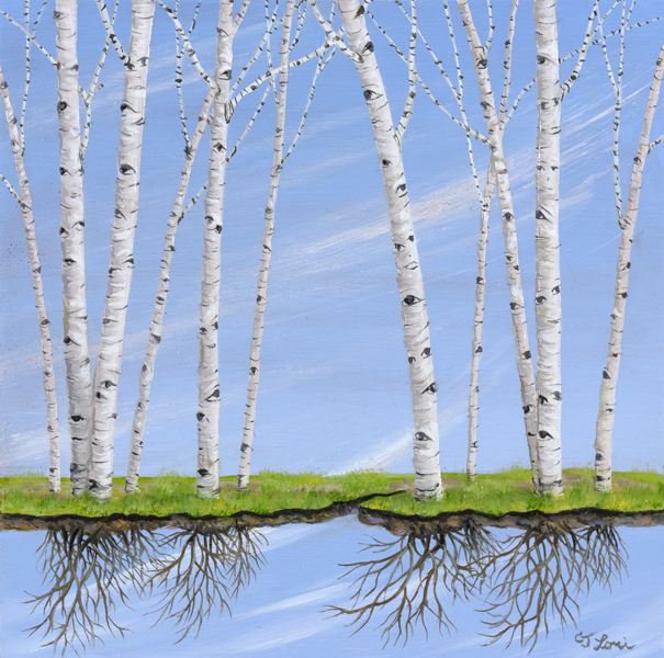 Birch Bye — oil on panel, 8 x 8&quot;, 2018, Sold