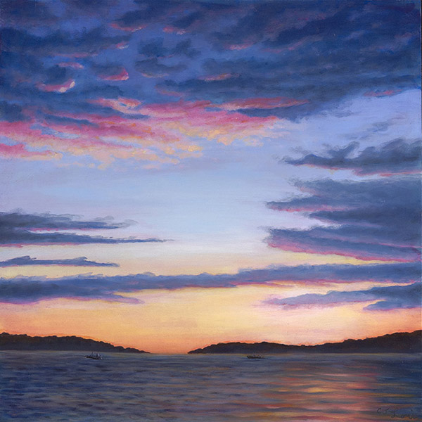 September, Wellfleet Harbor — oil on panel, 24 x 24&quot;, 2015