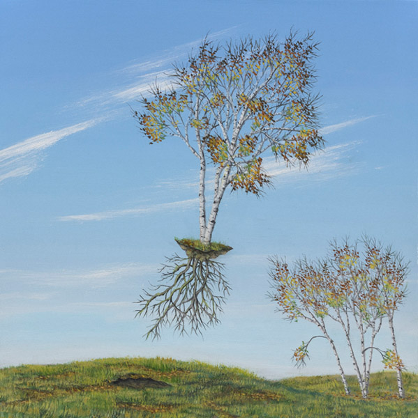 Birch Bon Voyage, oil on panel, 10 x 10&quot;, 2019