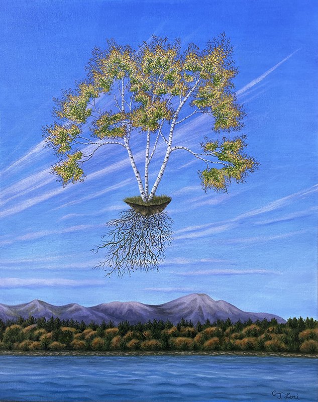 Leaving Katahdin (In Ictu Oculi) — oil on cradled panel, 30 x 24&quot;, 2022