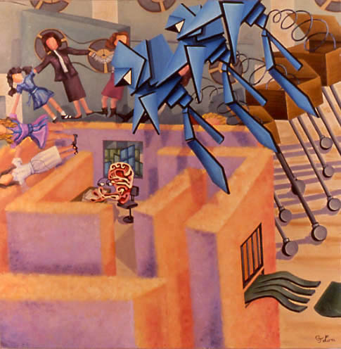 JIMMY GETS A JOB, oil on canvas, 40 x 40&quot;, 1984