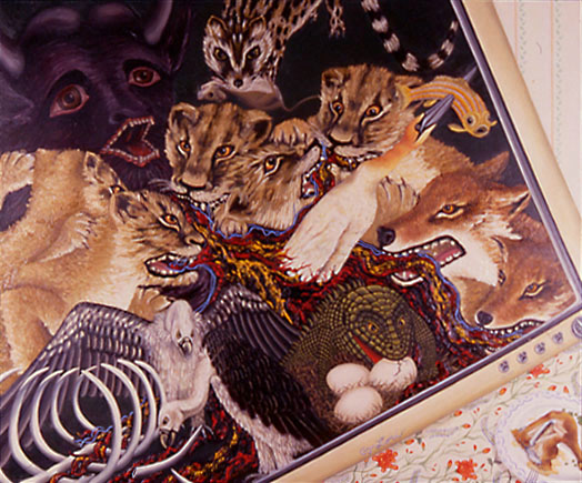 NATURE SHOW I: WHY IS MOTHER SO CRUEL? oil on linen, 40 x 48&quot;, 1987